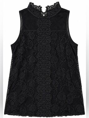 Cable & Gauge Black Lace Mock Neck Sleeveless Camisole